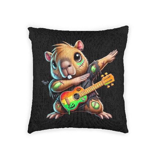 Cute Dabbing Capybara Zombie Squad Guitar Hallowee Woven Pillows
