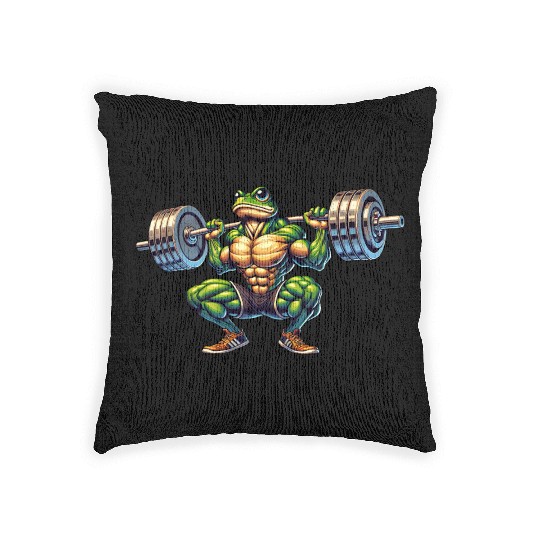 Frog Toad Fitness Barbell Gym Workout Training Woven Pillows