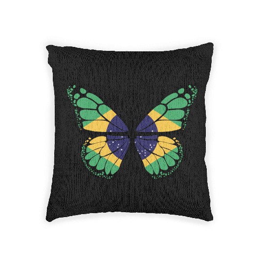 Brazilian Flag Patriotic Butterfly Lover Design Woven Pillows