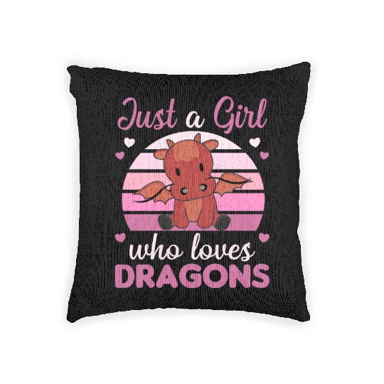 Just A Girl Who Loves Dragons Fantasy Red Dragon Woven Pillows