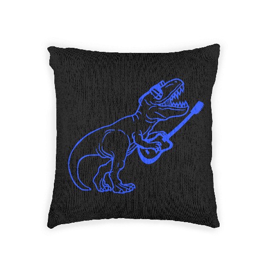 T. Rex Dino DJ Dinosaur Party Animal Plays Guitar Woven Pillows