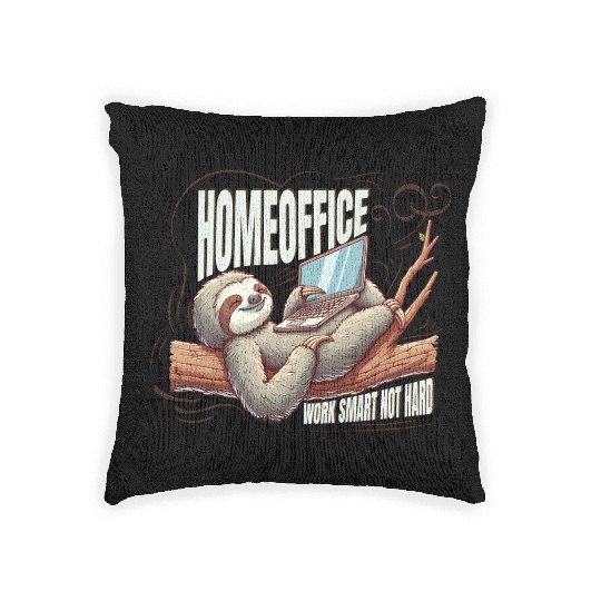 homeoffice work smartnot hard sloth notebook Woven Pillows