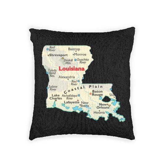 Louisiana map image of state. Woven Pillows