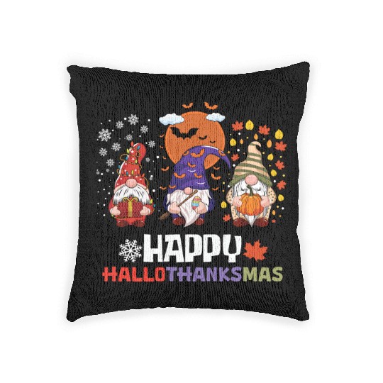 Happy Hallothanksmas Halloween Thanksgiving Woven Pillows