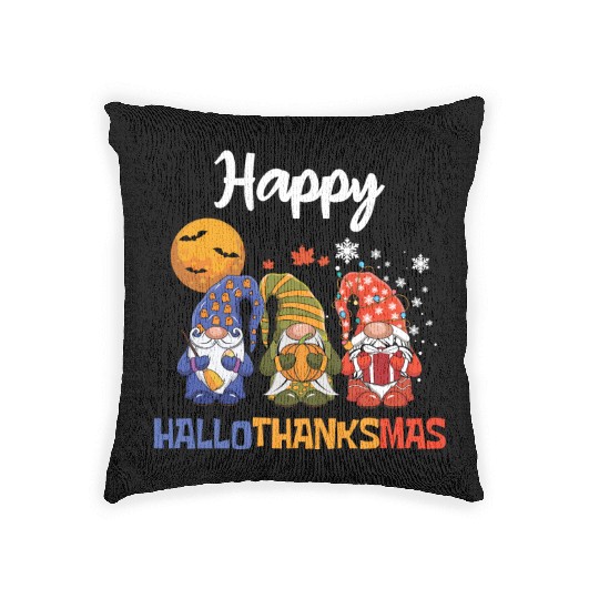 Happy Hallothanksmas Halloween Thanksgiving Gnome Woven Pillows