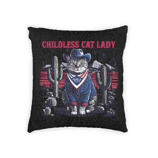 Childless Cat Lady For Kamala Woven Pillows