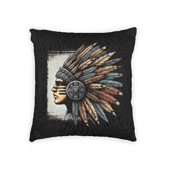 Aztec Warrior Mask with Tribal Art and Ancient Woven Pillows