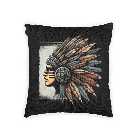 Aztec Warrior Mask with Tribal Art and Ancient Woven Pillows