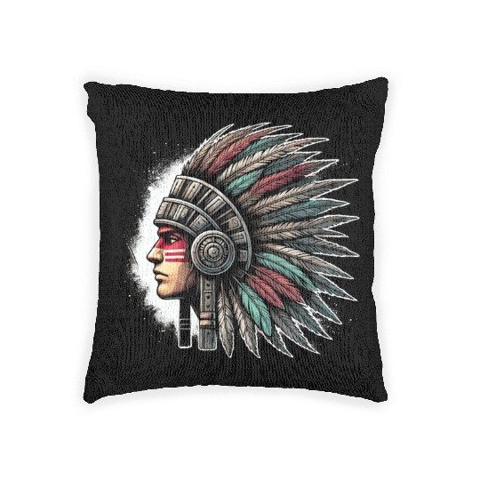 Aztec Warrior Mask with Tribal Art and Ancient Woven Pillows