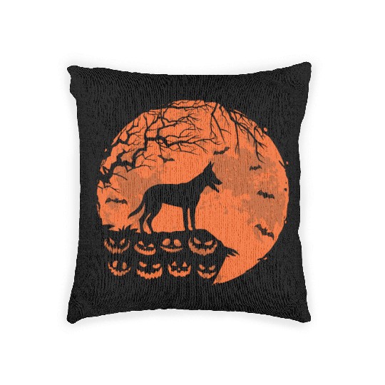 Belgian Malinois And Moon Halloween Dog Lover Gift Woven Pillows