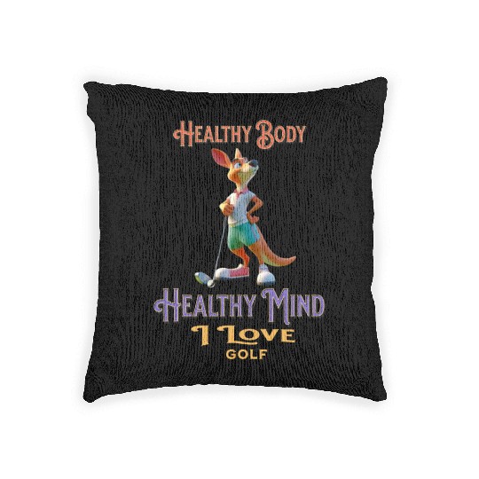 kangaroo playing golf Woven Pillows