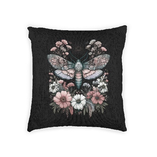 Fairycore Floral Moth Pastel Fairycore Aesthetic Woven Pillows