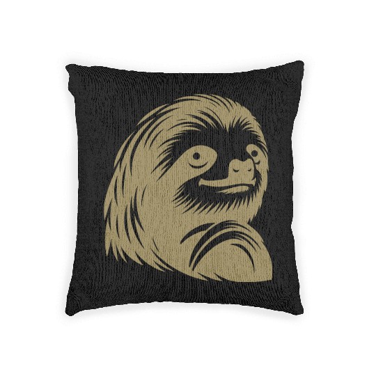 Thoughtful sloth face portrait silhouette Woven Pillows