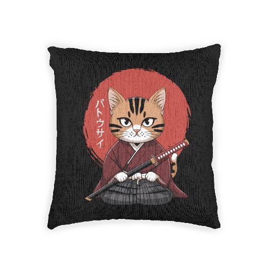Neko Battousai Samurai Cat Classic Woven Pillows