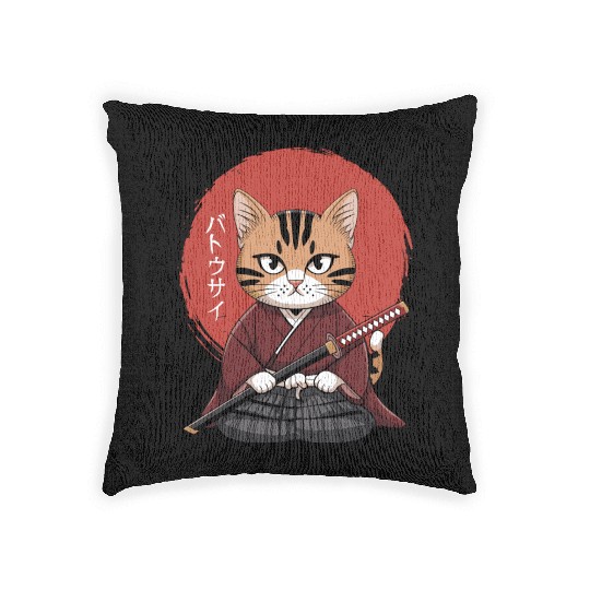 Neko Battousai Samurai Cat Classic Woven Pillows