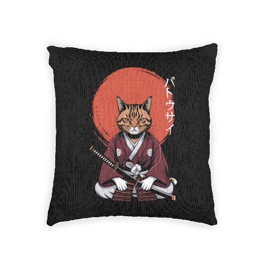 Neko Battousai Samurai Cat Classic Woven Pillows