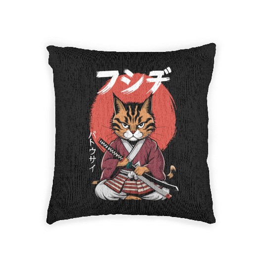 Neko Battousai Samurai Cat Classic Woven Pillows
