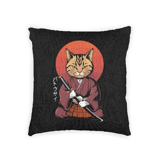 Neko Battousai Samurai Cat Classic Woven Pillows