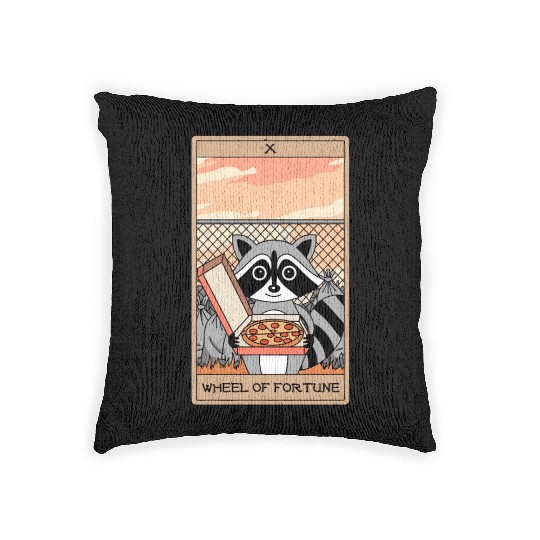 Wheel of Fortune Raccoons Tarot Card Woven Pillows