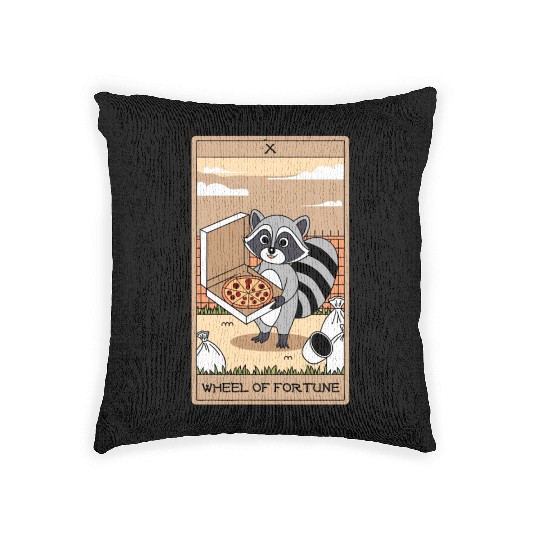 Wheel of Fortune Raccoons Tarot Card Woven Pillows