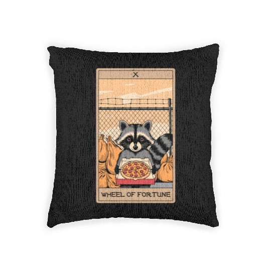 Wheel of Fortune Raccoons Tarot Card Woven Pillows
