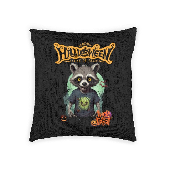 Trick or Treat Raccoon Woven Pillows
