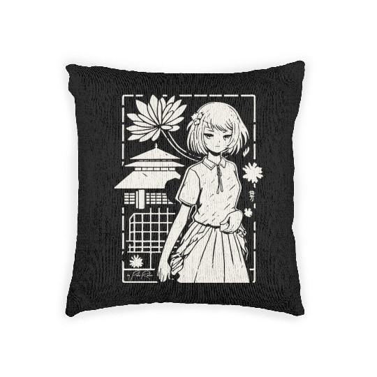 Japan: Sakura Girl Cartoon Woven Pillows