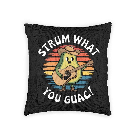 Strum What You Guac - Fun Avocado Guitar Design Woven Pillows