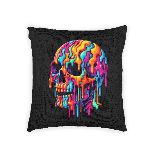 Vibrant Psychedelic Skull Woven Pillows