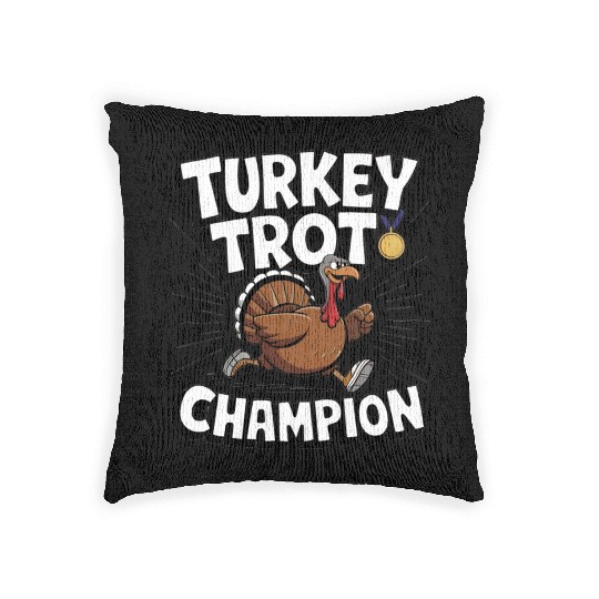Funny Turkey Trot Running Thanksgiving Champion Woven Pillows