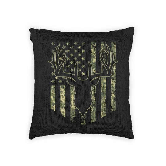 Camouflage USA Flag Deer Hunting Camo Woven Pillows