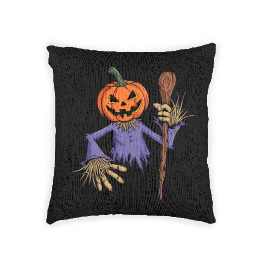 Spooky Halloween Scarecrow Woven Pillows