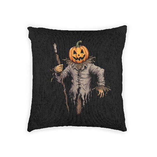 Spooky Halloween Scarecrow Woven Pillows