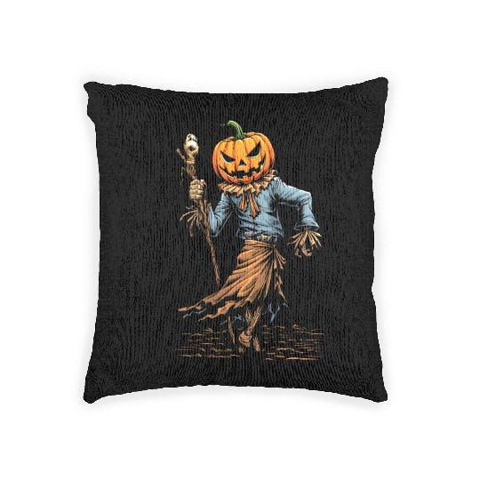 Spooky Halloween Scarecrow Woven Pillows