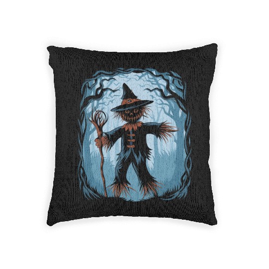 Spooky Halloween Scarecrow Woven Pillows