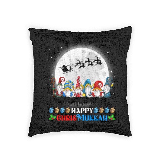 Happy Chrismukkah Gnomes Christmas Hanukkah Woven Pillows