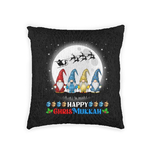 Happy Chrismukkah Gnomes Christmas Hanukkah Woven Pillows