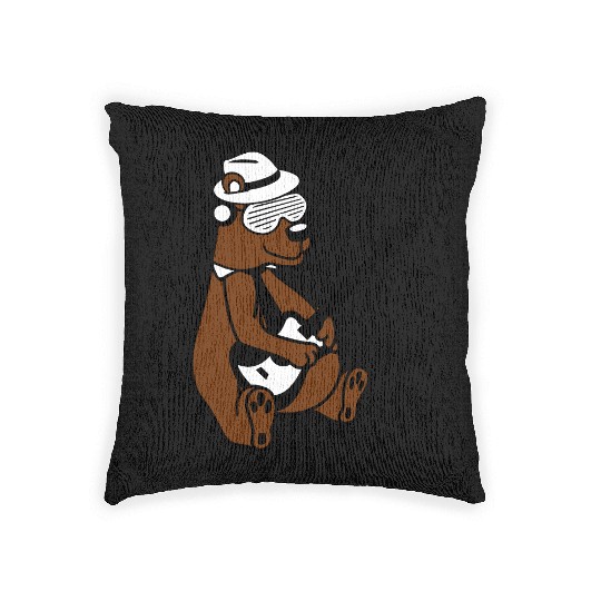 Cool Sitting Grizzly Brown Bear Playing Guitar Fun Woven Pillows