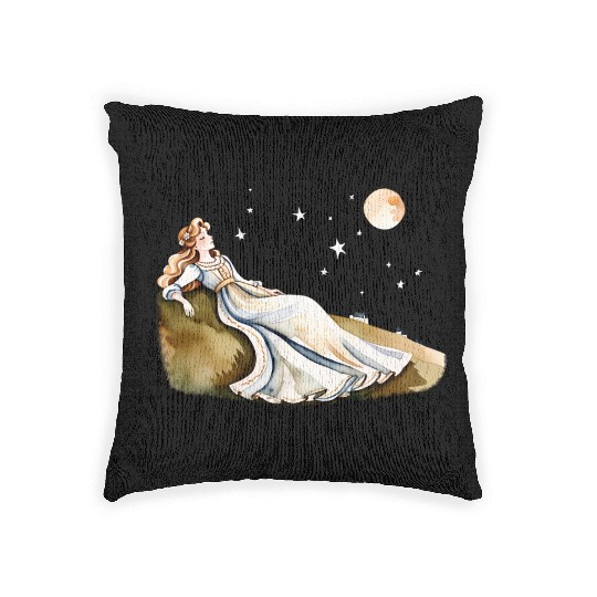 Watercolor Cottagecore Rolling Hills at Night Woven Pillows