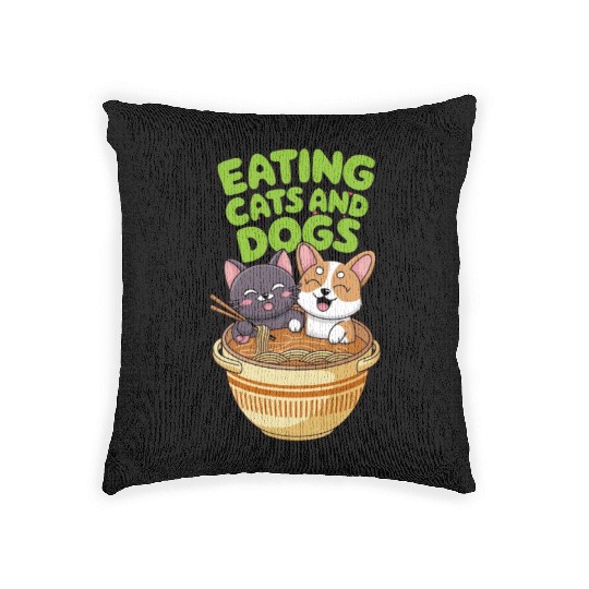 funny Cat and Dog in Ramen political Woven Pillows