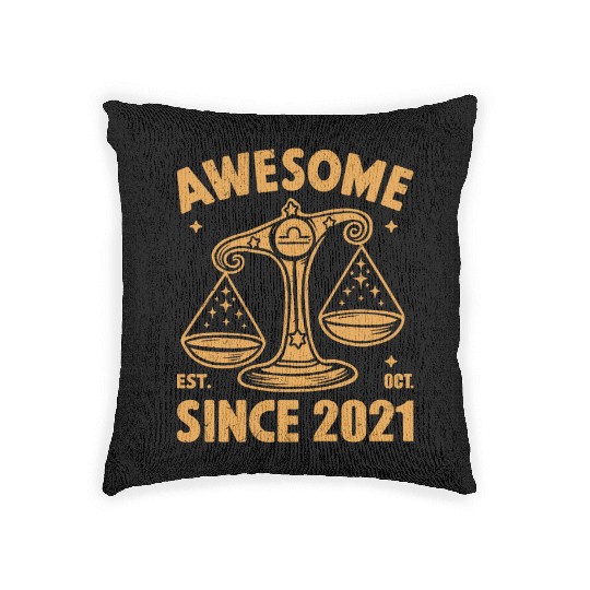 Awesome Since 2021 Libra Zodiac Birthday October Woven Pillows