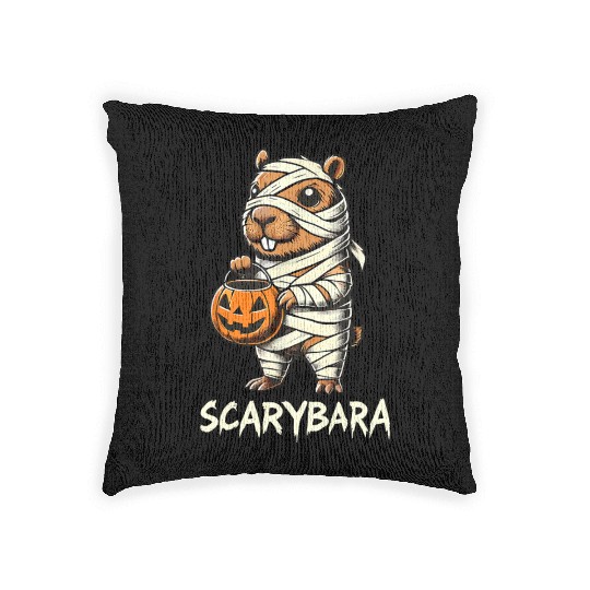 Cute Capybara Mummy Trick or Treat Halloween Woven Pillows