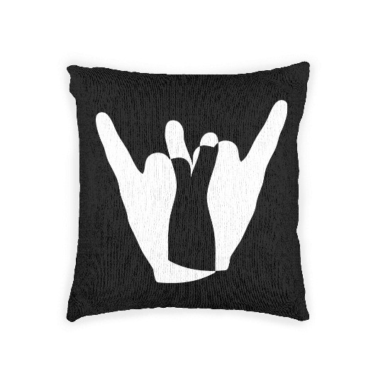 Two heavy metal hard rock horn finger hand gesture Woven Pillows