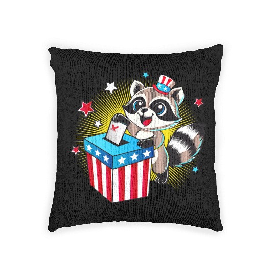 A raccoon casts his vote in the US election Woven Pillows