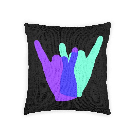 Two heavy metal hard rock horn finger hand gesture Woven Pillows