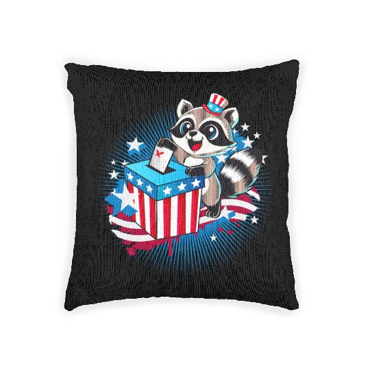 A raccoon casts his vote in the US election Woven Pillows