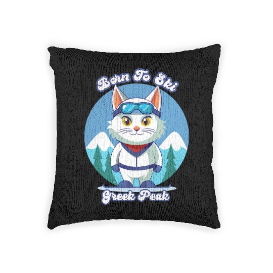 Little Cat skiing in Greek Peak Woven Pillows