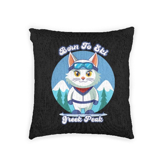 Little Cat skiing in Greek Peak Woven Pillows
