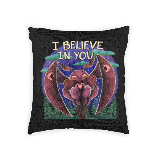 The Mothman Cryptid believe in you cute creature Woven Pillows