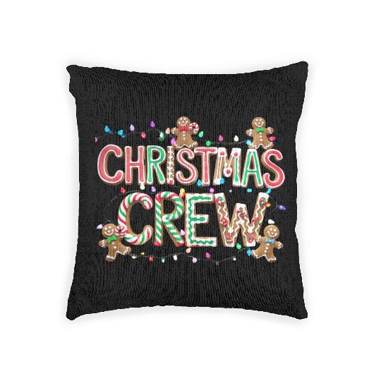 Gingerbread and Candy Christmas Crew with Lights Woven Pillows